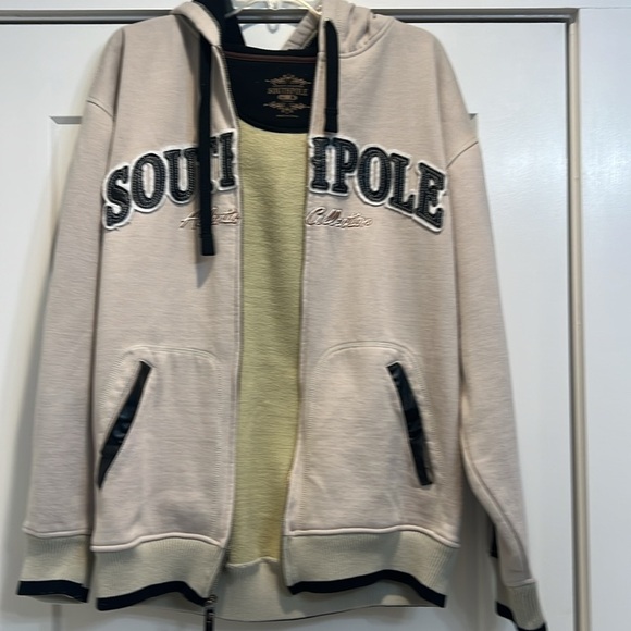 SOUTHPOLE Authentic Collection tan and black zip up hooded jacket size medium. - Picture 7 of 9
